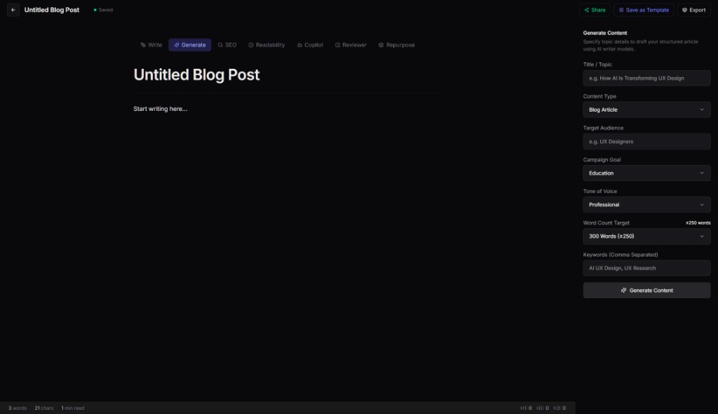 AI Content Generation Sidebar