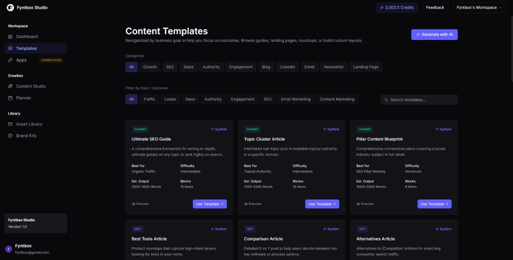 Content Templates Interface